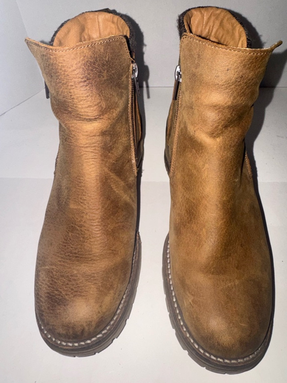 BULLBOXER DORIAN ANKLE BOOT WOMEN'S 9M BROWN LEATHER CHELSEA WEDGE ZIPPER GRUNGE